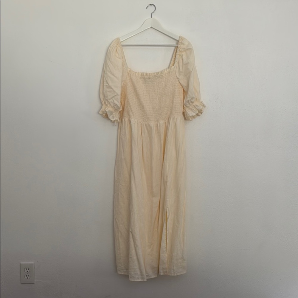 Puff Sleeve Linen Midi Dress